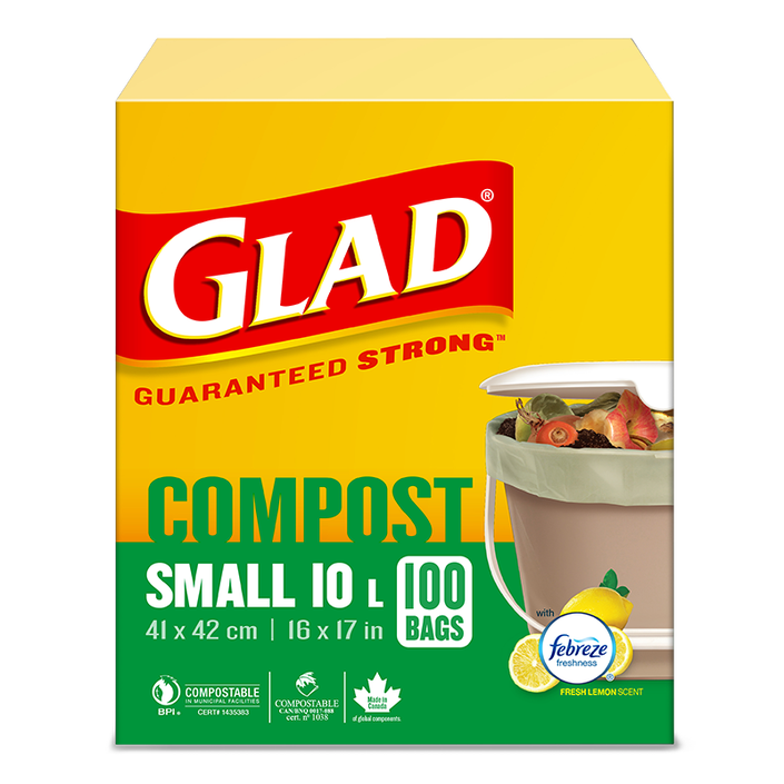 Glad® 100% Compostable Bags – Small 10 Litres, Lemon Scent, 100 Compost Bags