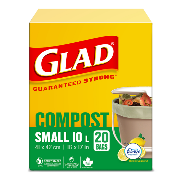Glad® 100% Compostable Bags – Small 10 Litres, Lemon Scent, 20 Compost Bags