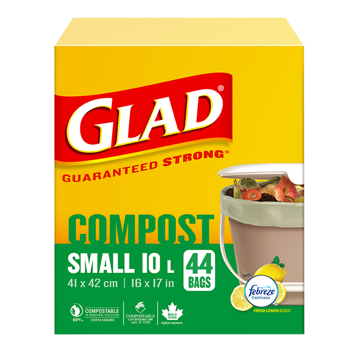 Glad® 100% Compostable Bags – Small 10 Litres, Lemon Scent, 44 Compost Bags
