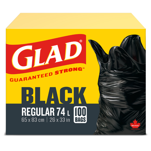 Glad® Black Garbage Bags, Regular 74 Litres, 100 Trash Bags Glad Canada