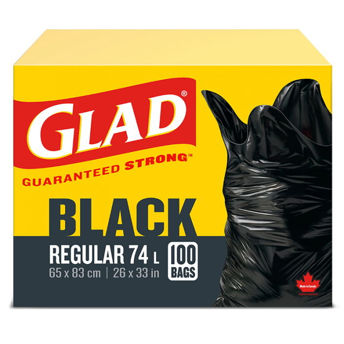Glad® Black Garbage Bags, Regular 74 Litres, 100 Trash Bags