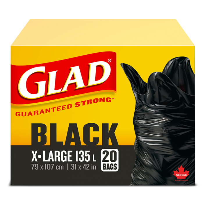 Glad® Black Garbage Bags, Extra-Large 135 Litres, 20 Trash Bags