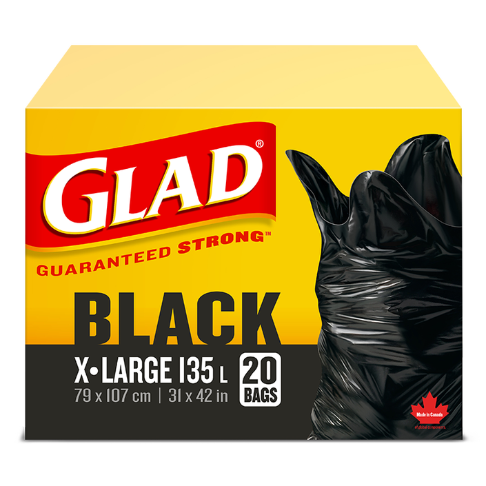 Glad® Black Garbage Bags, Extra-Large 135 Litres, 20 Trash Bags