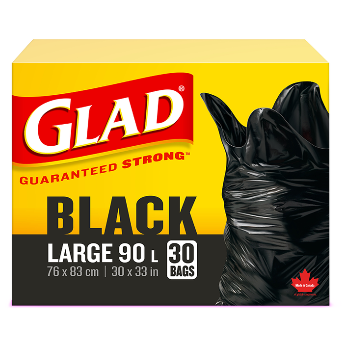 Glad® Black Garbage Bags, Large 90 Litres, 30 Trash Bags