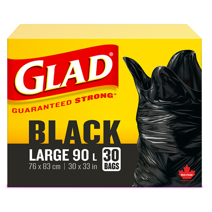 Glad® Black Garbage Bags, Large 90 Litres, 30 Trash Bags, Glad Canada