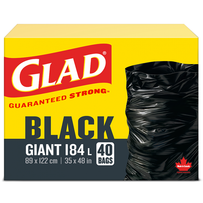 Glad® Black Garbage Bags, Giant 184 Litres, 40 Trash Bags