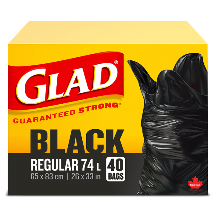 Glad® Black Garbage Bags, Regular 74 Litres, 40 Trash Bags