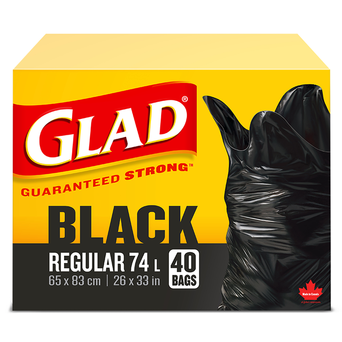 Glad® Black Garbage Bags, Regular 74 Litres, 40 Trash Bags