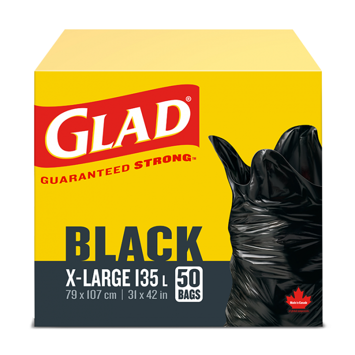 Glad® Black Garbage Bags, Extra-Large 135 Litres, 50 Trash Bags