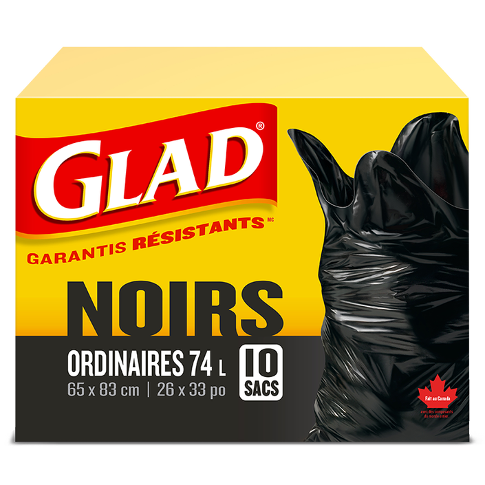 Sacs à ordures noirs ordinaires de Glad®, boîte de 10 sacs à ordures de 74 L
