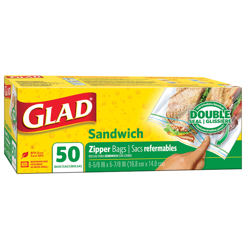 Glad Sandwich Zipper Bags, 100 count 