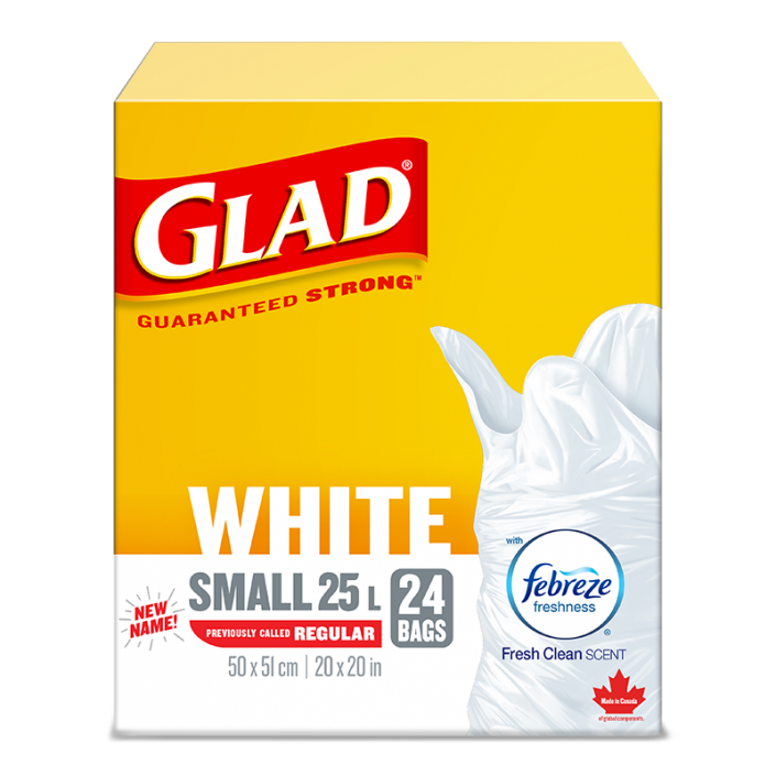 Glad® White Garbage Bags, Small, 25 Litres, Febreze Fresh Clean Scent, 24 trash bags