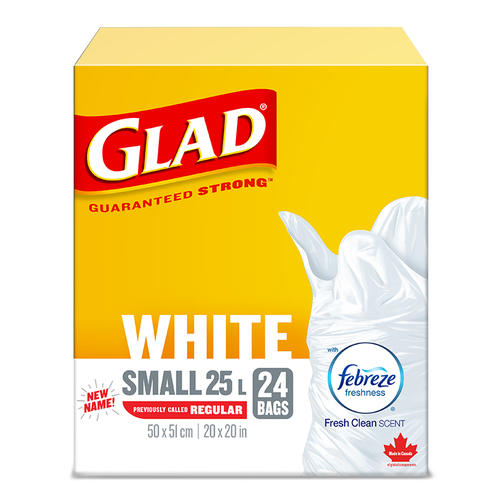 Glad® White Garbage Bags, X-Small 15 Litres, Febreze Fresh Clean