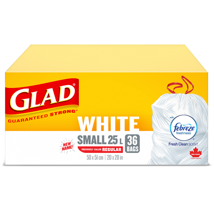 Glad® White Garbage Bags, Small, 25 Litres, Febreze Fresh Clean Scent, 36 trash bags