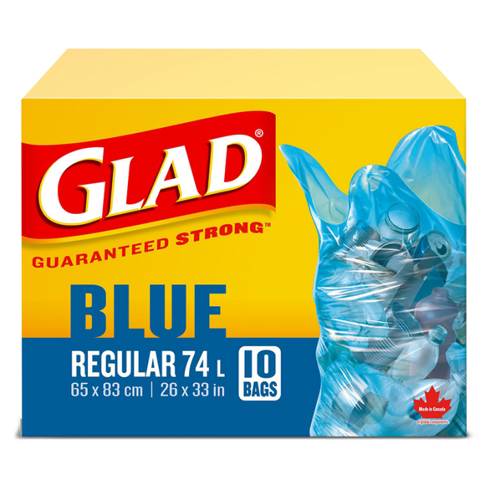 Glad® Blue Recycling Bags, Regular 74 Litres, 10 Trash Bags