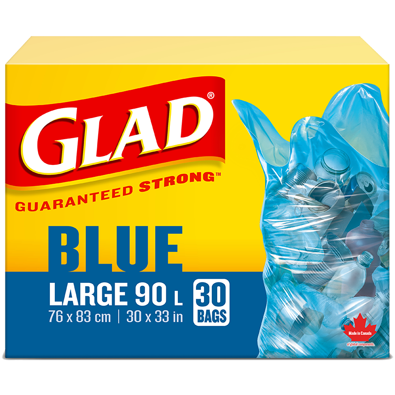 Glad Handle-Tie Recycling Bags, Blue, 30 Gallon