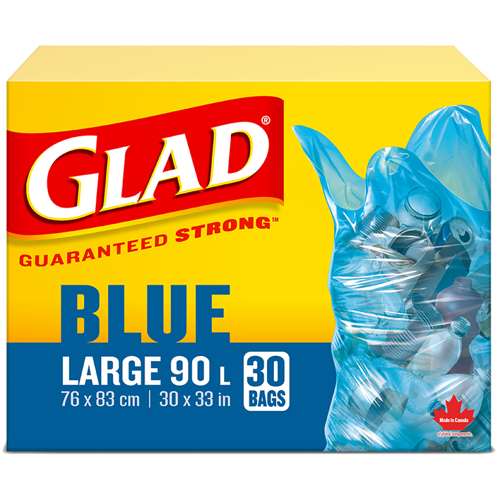 Glad® Blue Recycling Bags, Large 90 Litres, 30 Trash Bags