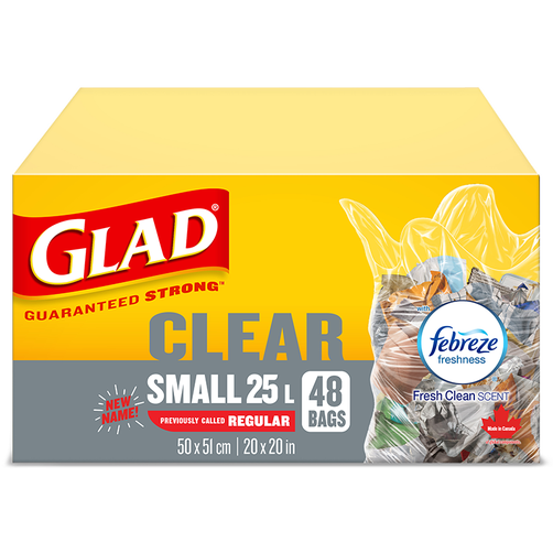Glad® Clear Garbage Bags, Tall 45 Litres, Febreze Fresh Clean Scent, 30 Trash  Bags, Glad Canada