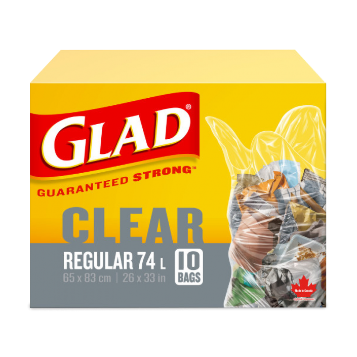 Glad® Clear Garbage Bags, Regular 74 Litres, 10 Trash Bags