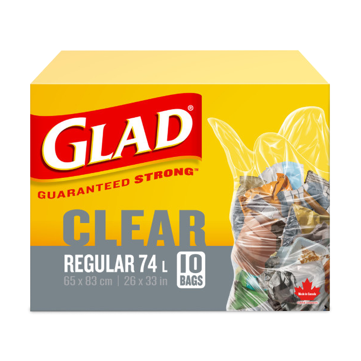 Glad® Clear Garbage Bags, Regular 74 Litres, 10 Trash Bags