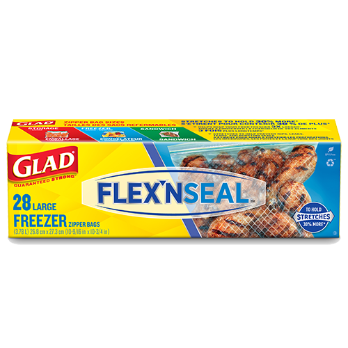 Glad FLEXN SEAL Zipper Freezer Storage Quart Bags, 35 Count