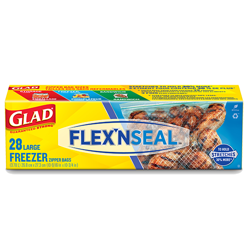 Glad FLEXN SEAL Gallon Freezer Zipper Bags, 28 Count (Pack of 4) - Package  May Vary Gallon Freezer Bags 28 Count (Pack of 4)