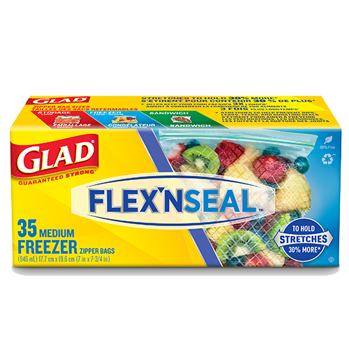 Glad FLEXN SEAL Zipper Freezer Storage Gallon Bags, 28 Count