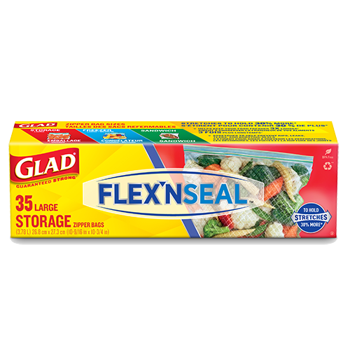 Glad Food Storage Glad Flex'n Seal Freezer Quart Zipper Bags, 35 Ct (Pack  of 4)