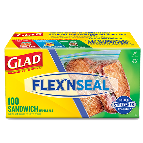 Glad FLEXN SEAL Sandwich Food Storage Plastic Bags, 100 ct - Fry's Food  Stores