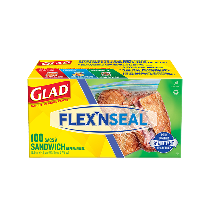 Sacs à sandwich refermables FLEX’N SEAL🅪 de Glad®, 100 sacs
