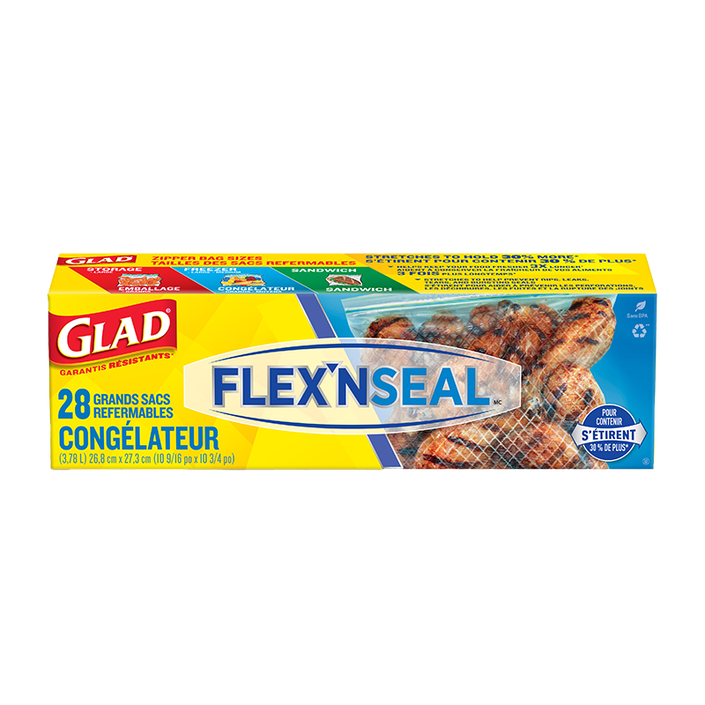 Sacs pour congélateur FLEX’N SEAL🅪 de Glad®, 28 grands sacs