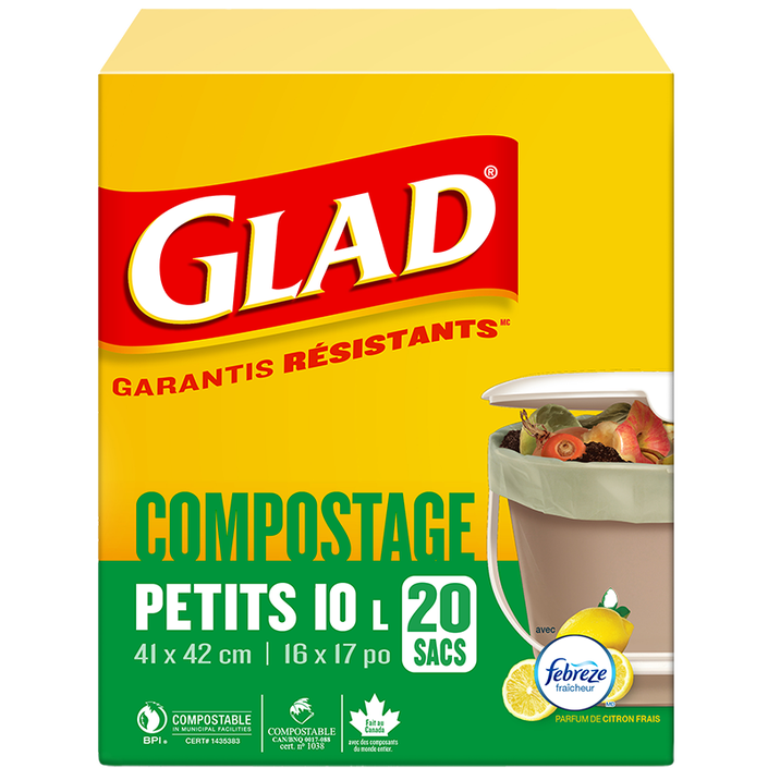 Petits sacs 100 % compostables de Glad au parfum de citron frais