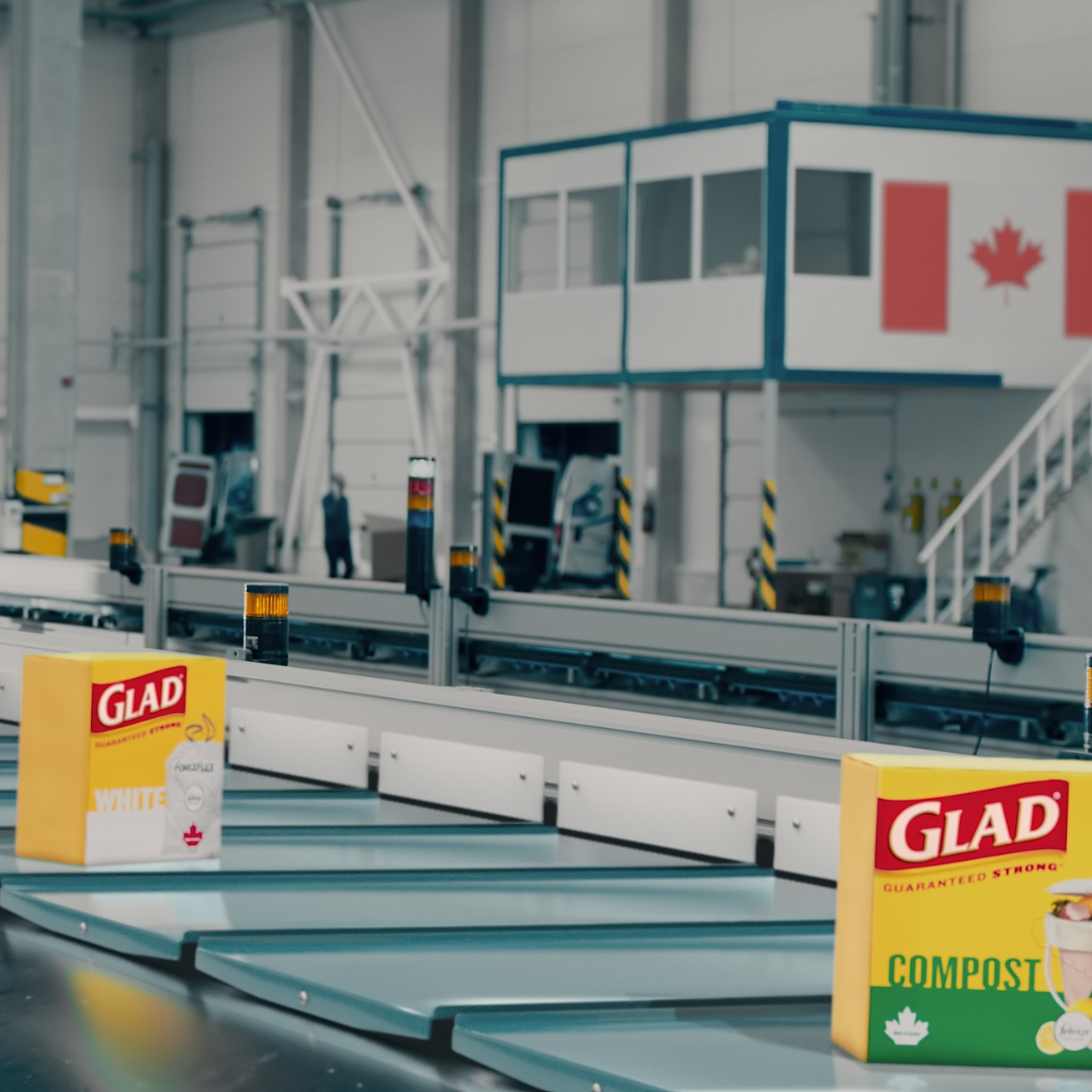 The GLAD® plant in Orangeville manufactures compostable bags, garbage bags, recycling bags, and plastic wrap.