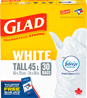 Glad White Tall Fresh Clean 45L 30ct