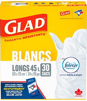 Boîte de 30 sacs à ordures GLAD blancs longs de 45 L avec senteur fraîche et propre
