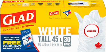 Glad White Tall Unscented 45L 30ct
