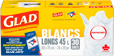Boîte de 30 sacs à ordures GLAD blancs longs de 45 L non parfumés