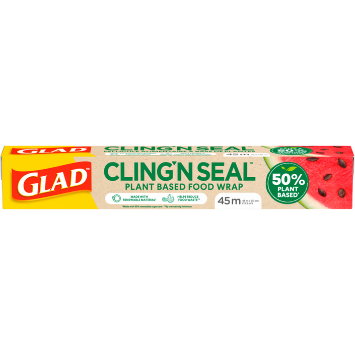 Glad® 50% Plant-Based Cling ‘N Seal Food Wrap, 45 Metre Roll